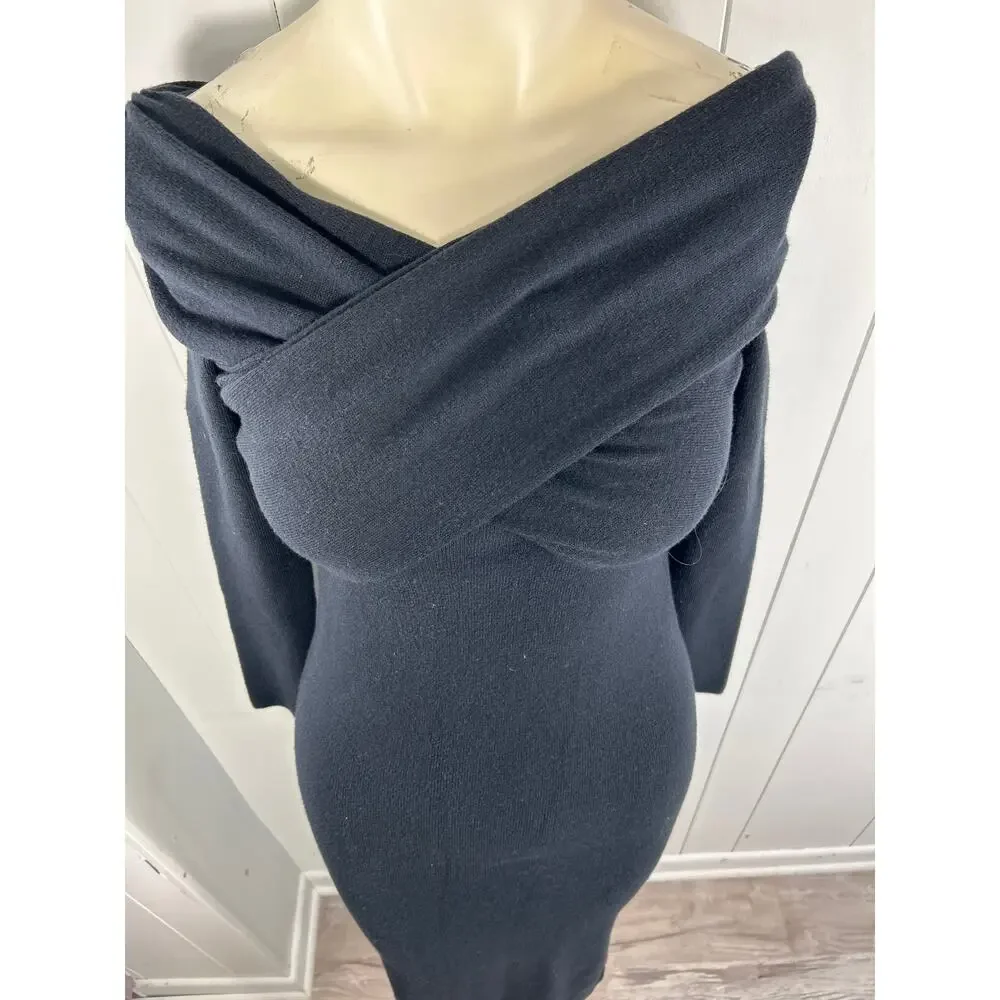 Abercrombie & Fitch Black Off Shoulder Sweater Dress NWT Midi Bodycon Elegant XS